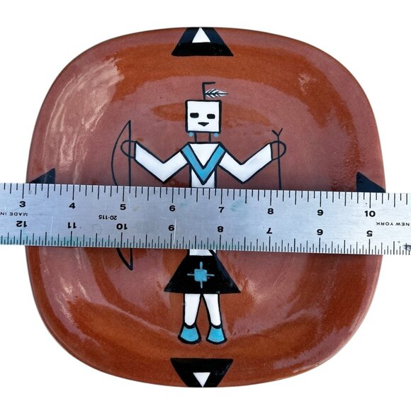 Native American Signed T. Hughes Ceramic Plate W/ Kachina Design  7 3/8" Dia. - Picture 5 of 6